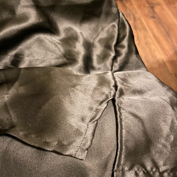 Black Rayon Blouse with draw string underneath breast, elastic waste line. - Picture 4 of 8